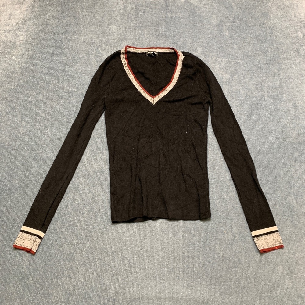 Express Sweater Womens Small Black Tight Knit Long Sleeve Winter Warm V Neck